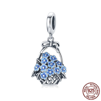 WOSTU Echt 925 Sterling Silber Herz Perlen Blume Retro Muster Charms Anhänger Fit Original DIY Armband Halskette Silber Schmuck