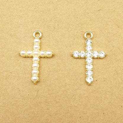 10 Stück Perlen-Kristall-Kreuz-Charm für Schmuckherstellung, Halskette, Armband, Ohrring, Anhänger, Diy-Zubehör, Zinklegierung