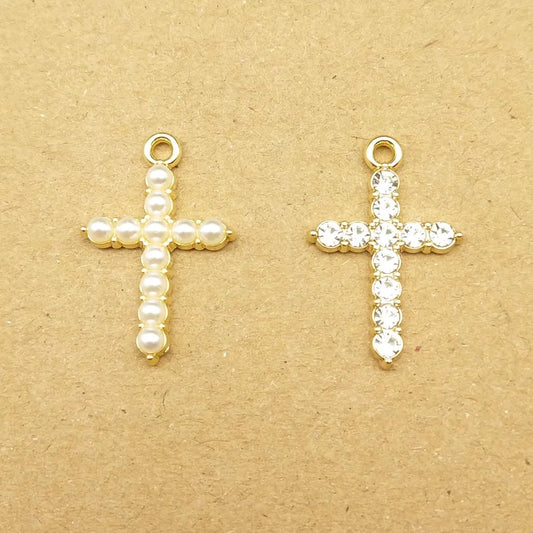 10 Stück Perlen-Kristall-Kreuz-Charm für Schmuckherstellung, Halskette, Armband, Ohrring, Anhänger, Diy-Zubehör, Zinklegierung