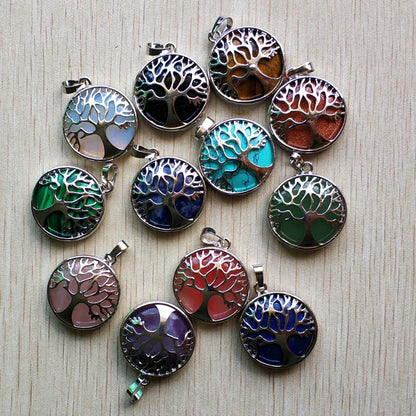 Großhandel 12 teile/los mode naturstein legierung baum des lebens mix Anhänger für halsketten schmuck zubehör machen schnelle versand