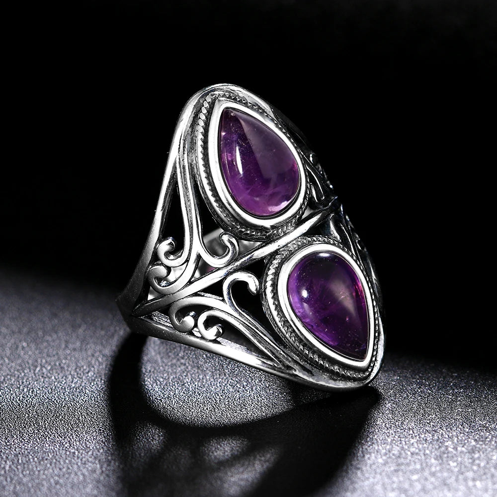 Charms 6x9MM Natürliche Charoite Perlen Ringe frauen S925 Silber Schmuck Vintage Ring Jahrestag Party Geschenke für Frauen