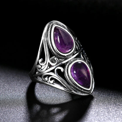 Charms 6x9MM Natürliche Charoite Perlen Ringe frauen S925 Silber Schmuck Vintage Ring Jahrestag Party Geschenke für Frauen
