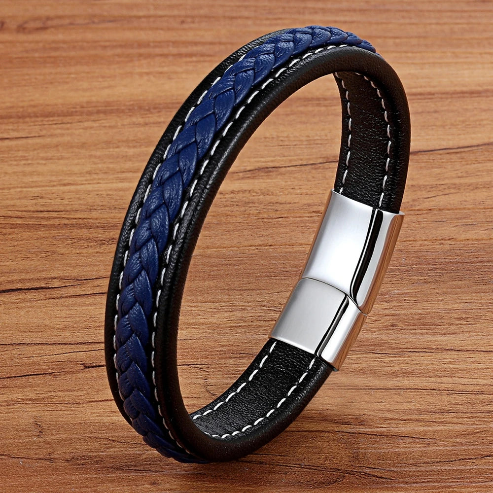 TYO Stainless Steel Leather Bangles Magnetic Clasp Braided Trendy Men Bracelet Wristband Charm Male Wrist Band Gifts Wholesale