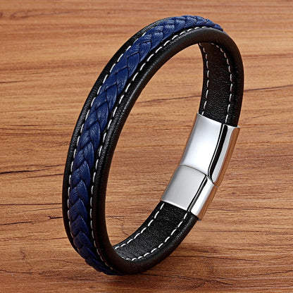 TYO Stainless Steel Leather Bangles Magnetic Clasp Braided Trendy Men Bracelet Wristband Charm Male Wrist Band Gifts Wholesale