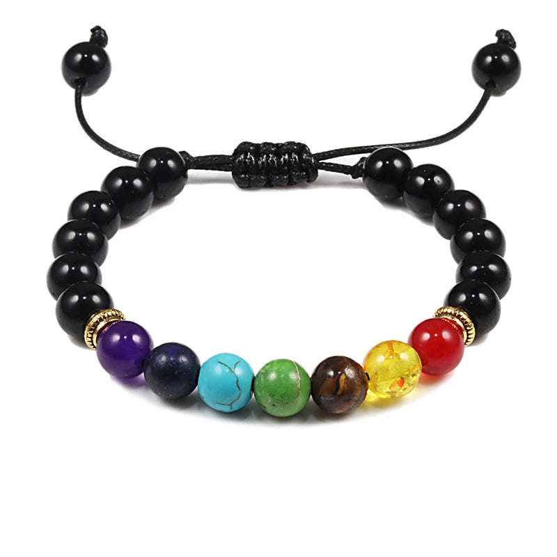 7-Chakra-Perlen, natürliches Lava-Tigerauge-Stein-Armband für Damen und Herren, Heilung, Gleichgewichtstherapie, Armbänder, Schmuck, Gebet, verstellbar