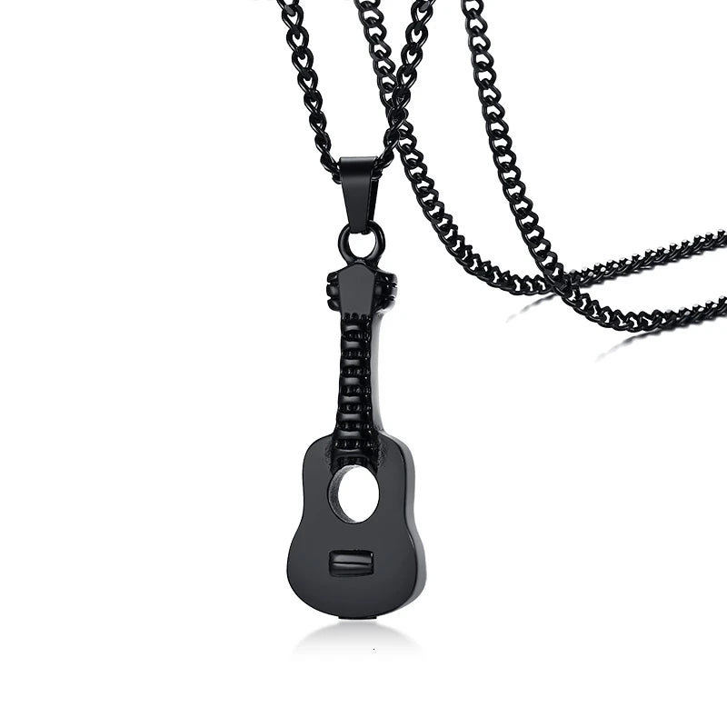 Punk Herren Asche Halter Urne Halskette Edelstahl Gitarre Feuerbestattung Anhänger Memorial Männliche Geschenke 24" Ketten