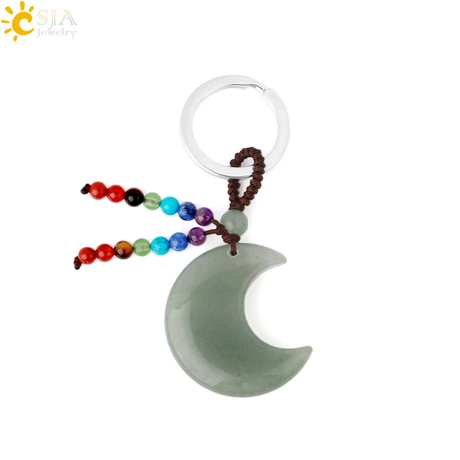 Naturstein 7 Chakra Schlüssel bund Heilung Mond Türkis Stern Rose Quarz Kristall Anhänger Aventurin Schlüssel ring Auto Schlüssel tasche g850