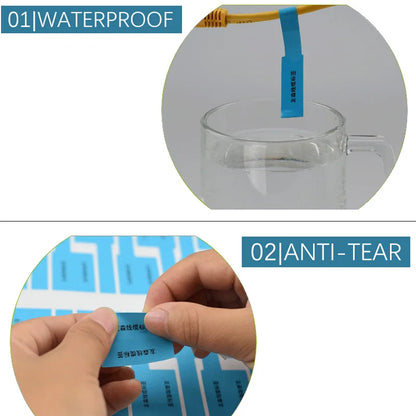 Selbst klebender Draht Kabel etikett Organizer wasserdicht reißfest öl beständige Etiketten aufkleber Kabel identifikation 1000 Stück/Rolle
