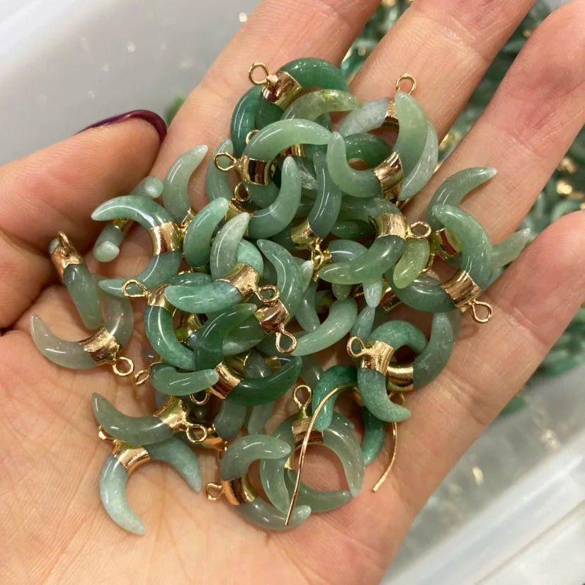 Mode Naturstein Rosenquarz Lapislazuli Halbmond Anhänger Charms für Schmuck Machen DIY Halskette Zubehör 16x17mm 1PC