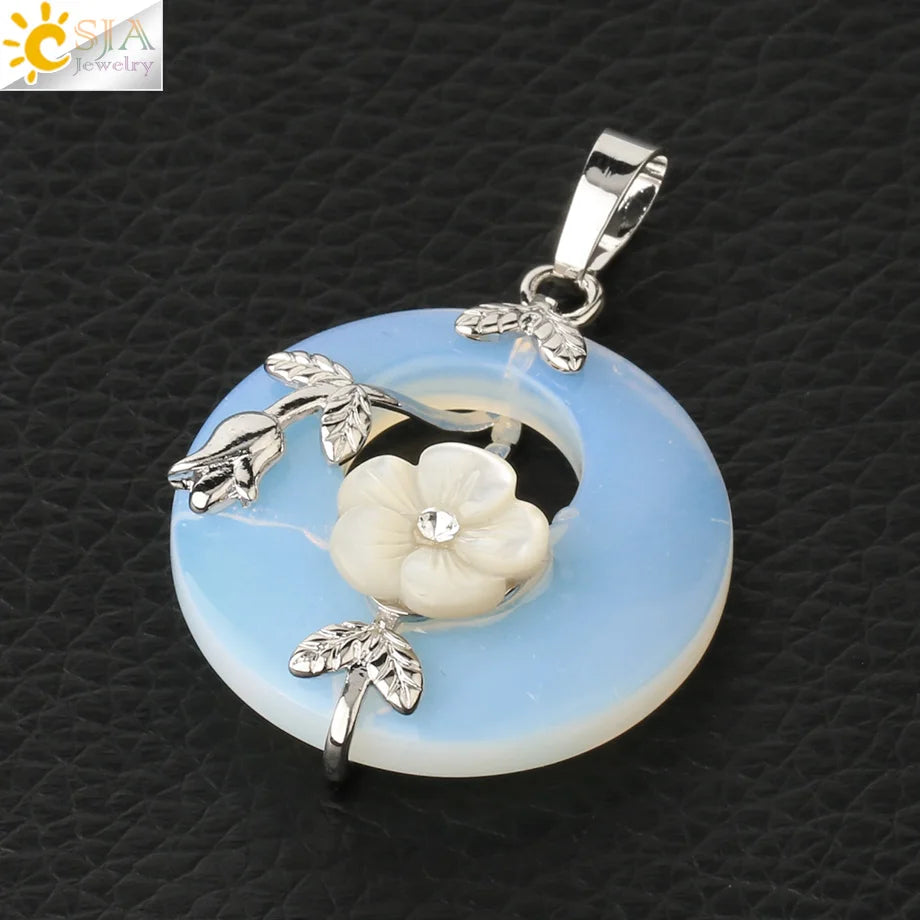 Natursteine Anhänger für Halskette Runde Blume Blatt Amethyste Rosenquarz Schwarzer Onyx Kristall Donut Reiki Schmuck G384