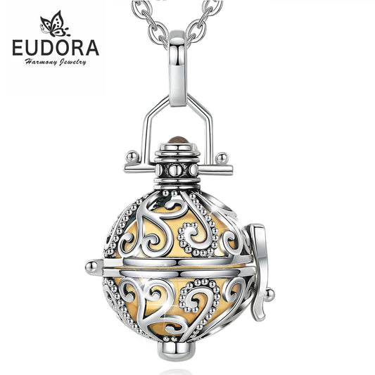 EUDORA Urne Feuerbestattung Anhänger 16mm Ratta Geöffnet Käfig Medaillon Asche Halter Andenken Kapsel Halskette Chime Ball DIY Edlen Schmuck H064