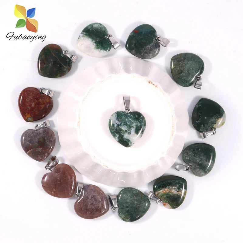 12 Stück Naturstein Quarz Rosenkristall Türkis Opal Herz Anhänger 16mm DIY Schmuckherstellung Halskette Zubehör Charms Handwerk