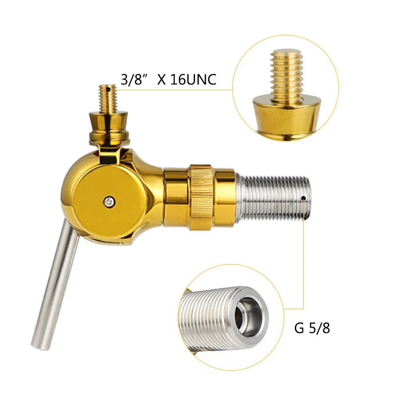 Goldener belgischer Bierhahn, G5/8-Gewindeschaft und Fass Flowing Control Ball Home Brewing Silver Draft Beer Tap Bier Soda Kit