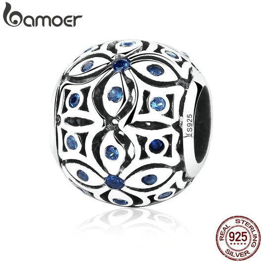 BAMOER 925 Sterling Silber Charms Mit Blau Kristalle S925 Perle Charme fit Armbänder & Armreifen für Frauen Schmuck SCC059