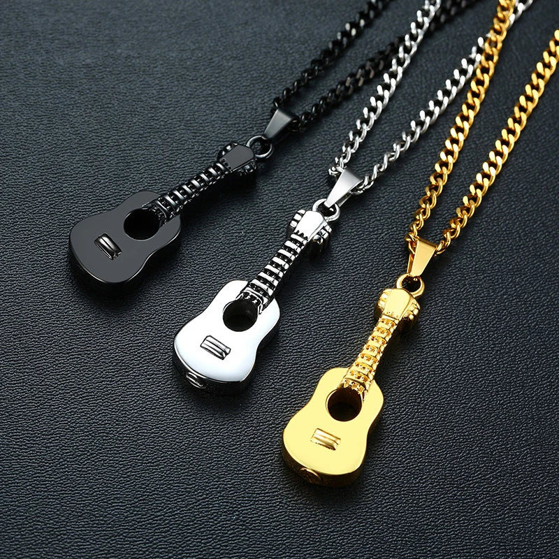 Punk Herren Asche Halter Urne Halskette Edelstahl Gitarre Feuerbestattung Anhänger Memorial Männliche Geschenke 24" Ketten