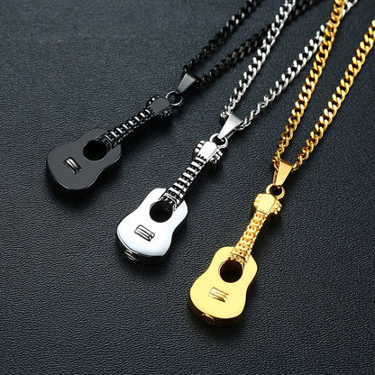 Punk Herren Asche Halter Urne Halskette Edelstahl Gitarre Feuerbestattung Anhänger Memorial Männliche Geschenke 24" Ketten