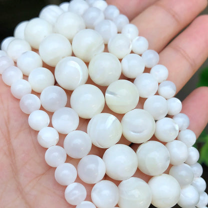 Weiße natürliche Perlmutt-Muschelperlen, Trochus-Rad, runde Abstandshalter-Muschelperlen für Schmuck, DIY-Armband, 15 Zoll, 4, 6, 8, 10, 12 mm