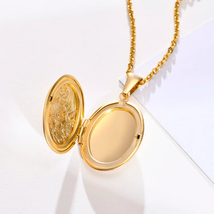 Zarte florale ovale Herz-Medaillon-Anhänger-Halsketten für Frauen, Edelstahl-Fotorahmen, Versprechen, Liebe, Andenken, Geschenk