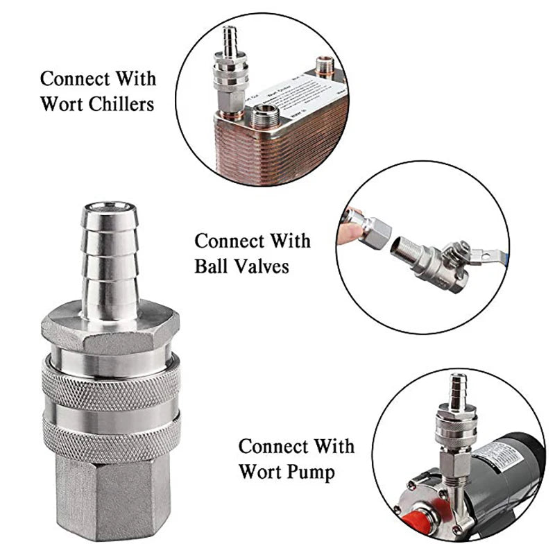 1/2" NPT Bier-Schnelltrennset, 1/2" Barb 304 Edelstahl Schnelltrennset Moonshine Fitting Connectors HomeBrewing