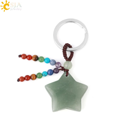 Naturstein 7 Chakra Schlüssel bund Heilung Mond Türkis Stern Rose Quarz Kristall Anhänger Aventurin Schlüssel ring Auto Schlüssel tasche g850