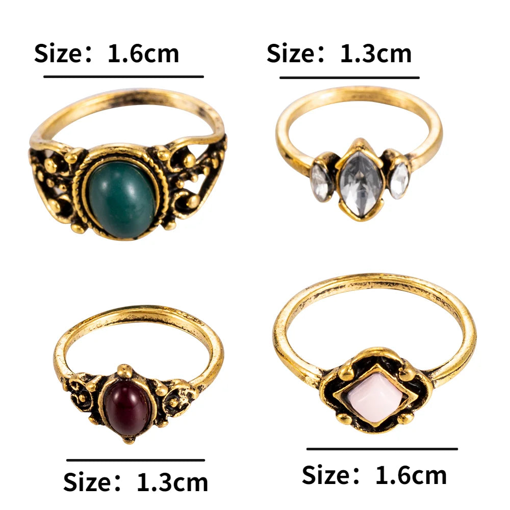 4 Teile/satz Wald Reben Blatt Blume Ring Vintage Punk Antike Geschnitzte Midi Finger Ring Frauen Böhmischen Ringe Für Männer Schmuck geschenke