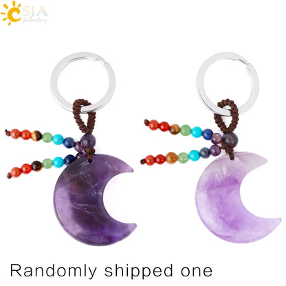 Naturstein 7 Chakra Schlüssel bund Heilung Mond Türkis Stern Rose Quarz Kristall Anhänger Aventurin Schlüssel ring Auto Schlüssel tasche g850