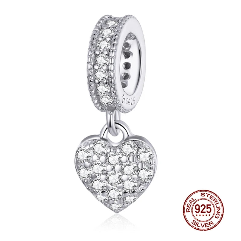 WOSTU 925 Sterling Silber Tier Cat Charm Anhänger Herz Familie Marienkäfer Bee Perlen Fit Original Armband DIY Schmuck Für Frauen