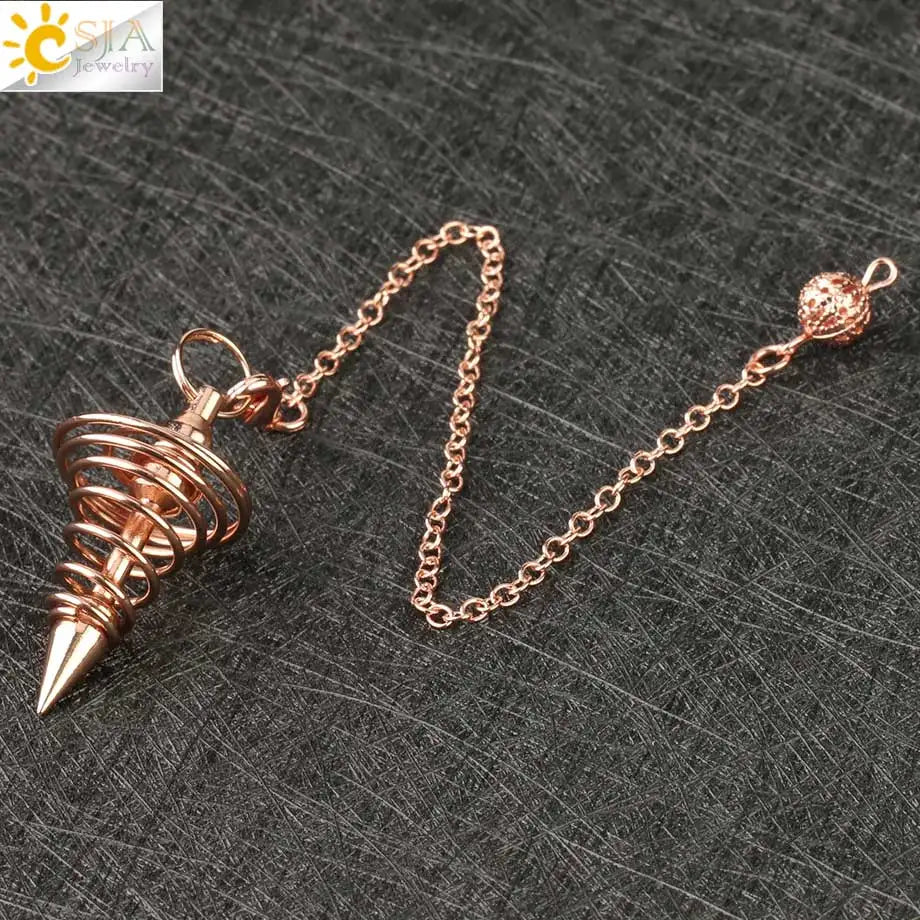 CSJA Metall Pendel Amulett Spirale Kegel Antike Kupfer Gold Silber Farbe Pendel für Radiästhesie Pyramide Pendule Reiki Schmuck G163