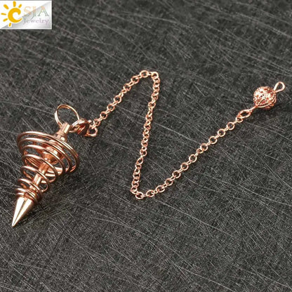 CSJA Metall Pendel Amulett Spirale Kegel Antike Kupfer Gold Silber Farbe Pendel für Radiästhesie Pyramide Pendule Reiki Schmuck G163