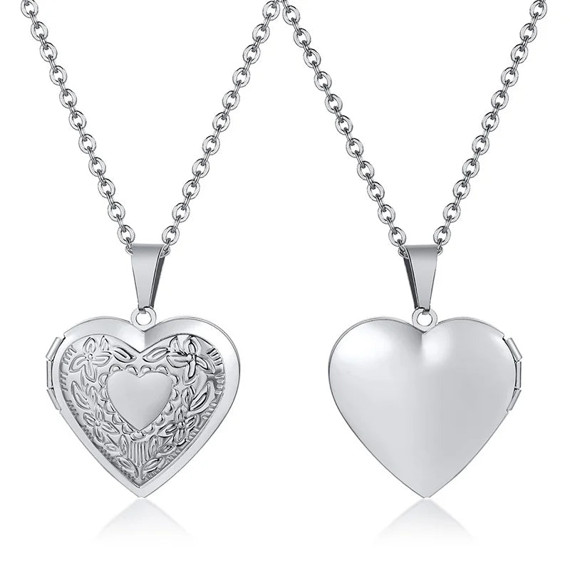 Zarte florale ovale Herz-Medaillon-Anhänger-Halsketten für Frauen, Edelstahl-Fotorahmen, Versprechen, Liebe, Andenken, Geschenk