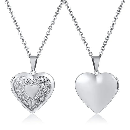Zarte florale ovale Herz-Medaillon-Anhänger-Halsketten für Frauen, Edelstahl-Fotorahmen, Versprechen, Liebe, Andenken, Geschenk