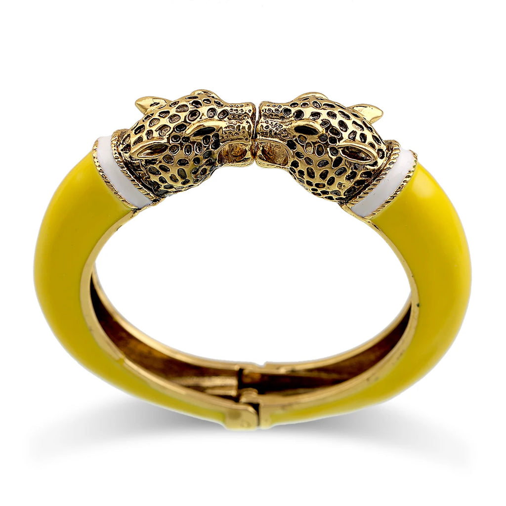 All Seasons Damen-Manschettenarmband für Party, antik vergoldet, Tier-Emaille, Leopardenkopf, Vintage-Armband, trendiger Schmuck