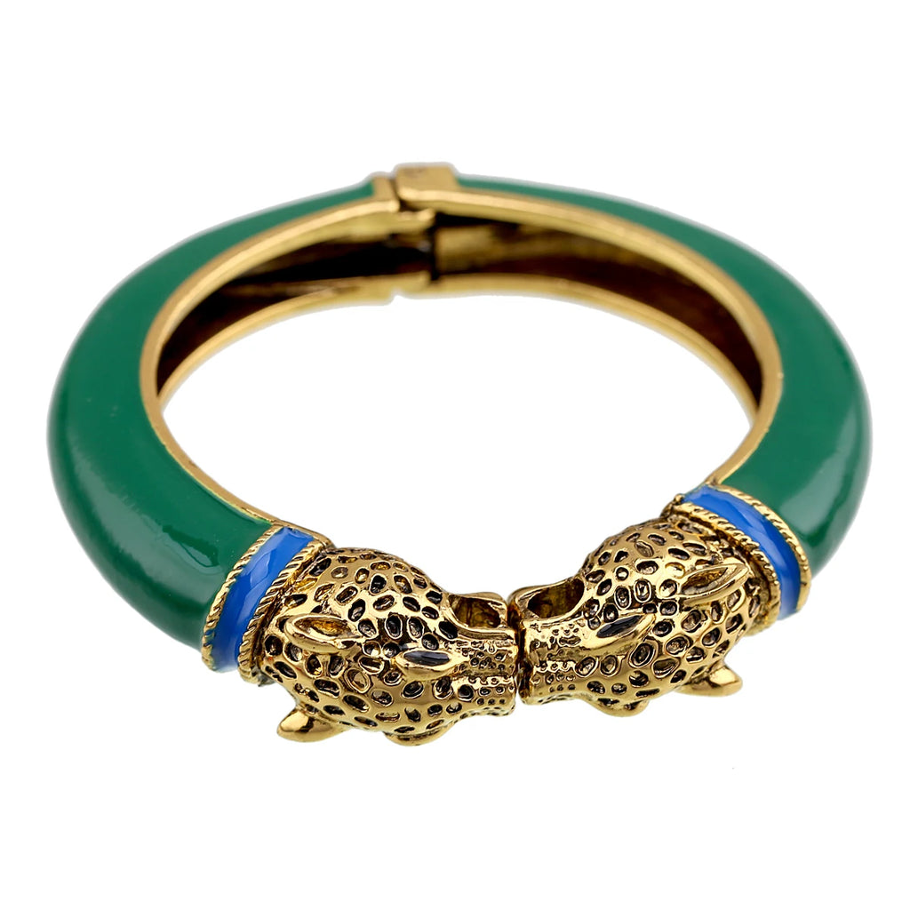 All Seasons Damen-Manschettenarmband für Party, antik vergoldet, Tier-Emaille, Leopardenkopf, Vintage-Armband, trendiger Schmuck