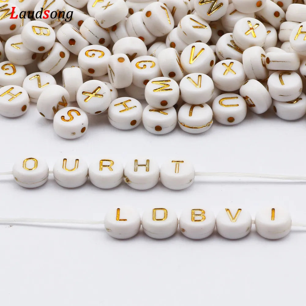 7mm Weißgold Farbe Mix Buchstaben Acryl Perlen Runde Flache Alphabet Lose Perlen Für Schmuck Handgemachte Diy Armband Halskette