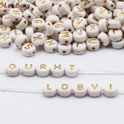 7mm Weißgold Farbe Mix Buchstaben Acryl Perlen Runde Flache Alphabet Lose Perlen Für Schmuck Handgemachte Diy Armband Halskette