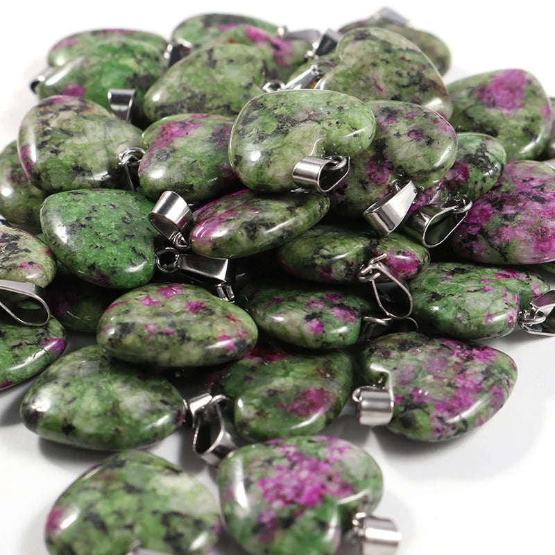 12 Stück Naturstein Quarz Rosenkristall Türkis Opal Herz Anhänger 16mm DIY Schmuckherstellung Halskette Zubehör Charms Handwerk