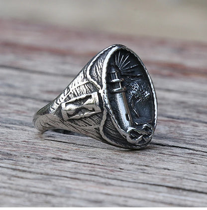 Vintage Nautischen Leuchtturm Viking Ring Männer 316L Edelstahl Nautischen Amulett Signet Ring Nordic Frieden Amulett Schmuck Geschenk