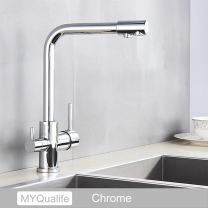 Chrom Messing Reines Wasser Küche Wasserhahn Dual Griff Heißes und Kaltes Trinkwasser 3-weg Filter Küche Gereinigte Mischbatterien