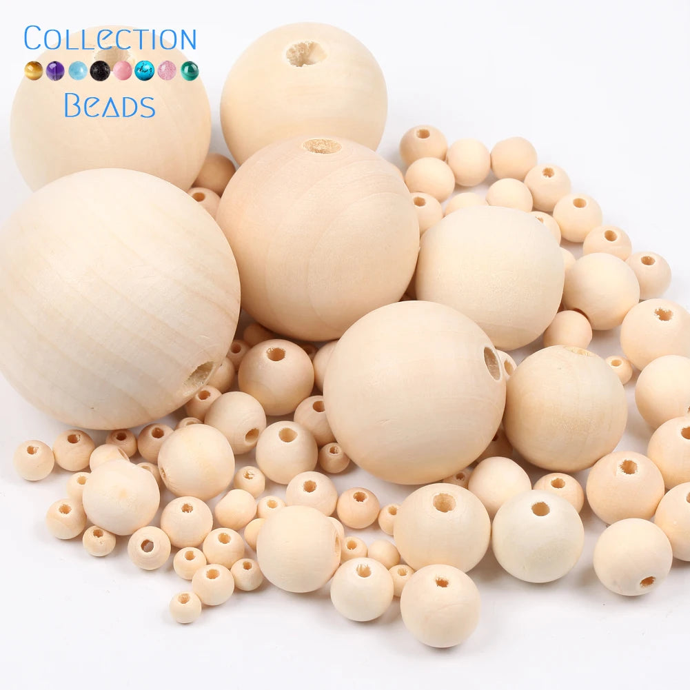 4-50mm 1-1000 Stück natürliche Holzperlen runde Abstandshalter Holzperle bleifreie Kugeln Charms DIY für Schmuckherstellung handgefertigte Accessoires