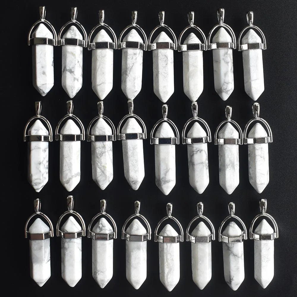 Großhandel 24 teile/los Mode qualität verschiedene naturstein amethyst säule charms chakra Anhänger & halsketten für die herstellung kostenlos