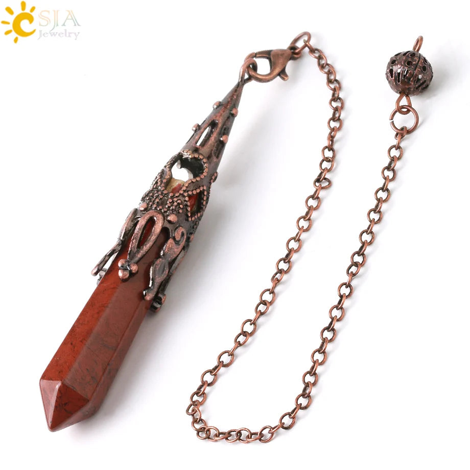 CSJA Kristallpendel für Wahrsagerei, Wünschelfen, Edelstein-Anhänger, antike Bronze, Quarz, Wahrsagerei, Pendulums, Pendulo-Anhänger G883