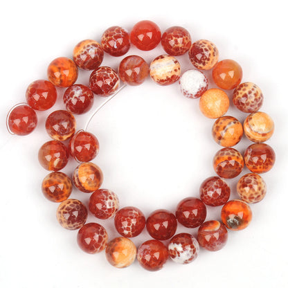 Roter Feuerachat 6/8/10mm Natursteinperlen Runde Form Lose Distanzperlen für Schmuckherstellung Diy Armband Halskette 15 Zoll