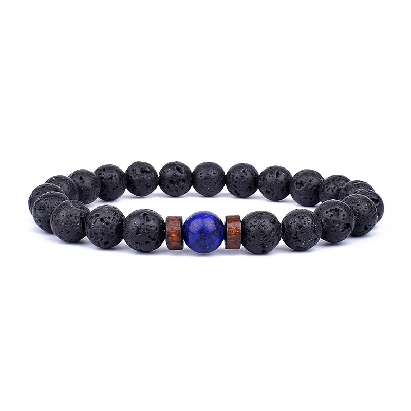Vulkanstein-Armband für Männer, Lava-Holz, 8 mm Perlen, Armband, tibetischer Buddha, Handgelenkkette, Damen- und Herrenschmuck, Geschenk, neue Armbänder
