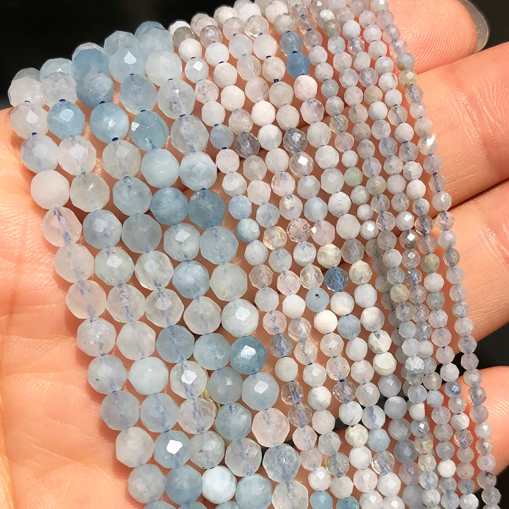 Natürlicher blauer Sandstond 2/3/4 mm facettierte lose Mineralperlen für Schmuckherstellung DIY Weihnachtsgeschenk Armbänder 15'' winziger Stein