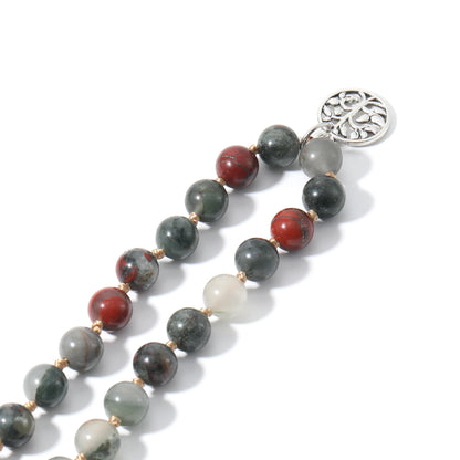 8 mm Blutstein geknotete 108 Mala Perlen Halskette Meditation Yoga Japamala Schmuck für Männer und Frauen