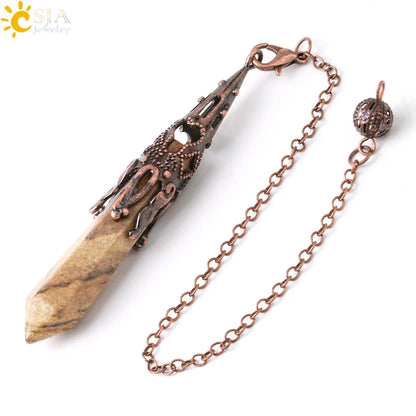CSJA Kristallpendel für Wahrsagerei, Wünschelfen, Edelstein-Anhänger, antike Bronze, Quarz, Wahrsagerei, Pendulums, Pendulo-Anhänger G883
