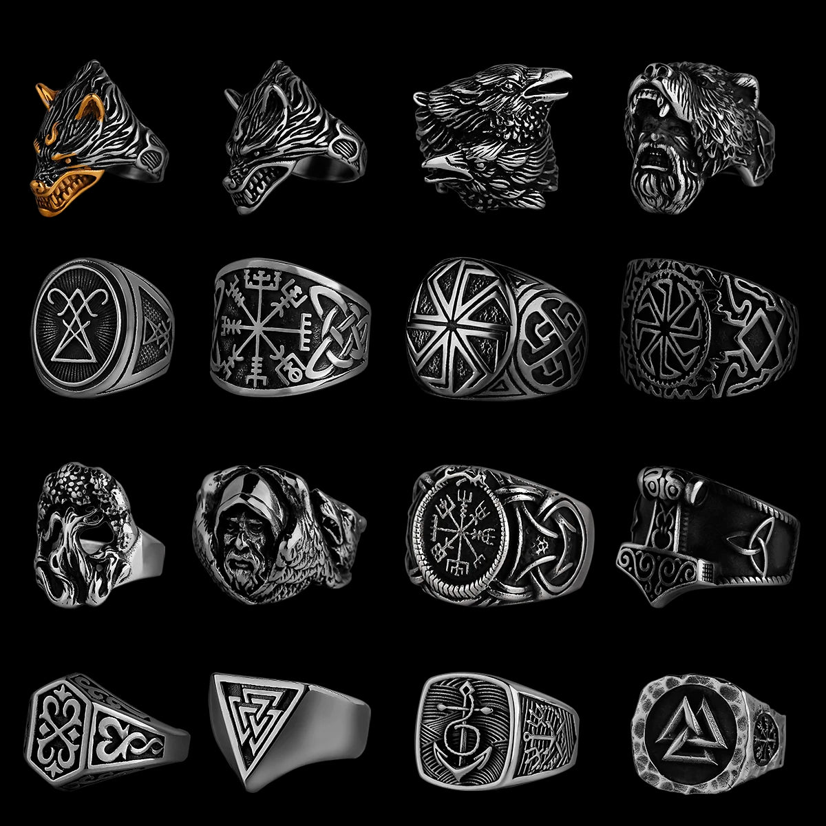 Nordic Viking Edelstahl Ring Anker Kompass Baum des Lebens Viking Rune Wolf Männer und Frauen Ring Schmuck Fabrik Großhandel
