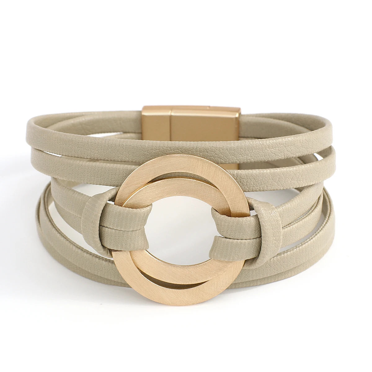 ALLYES Boho Genuine Leather Bracelets for Women Men Fashion Round Hollow Circles Charm Wrap Bracelet Bangle Female Jewelry Gifts