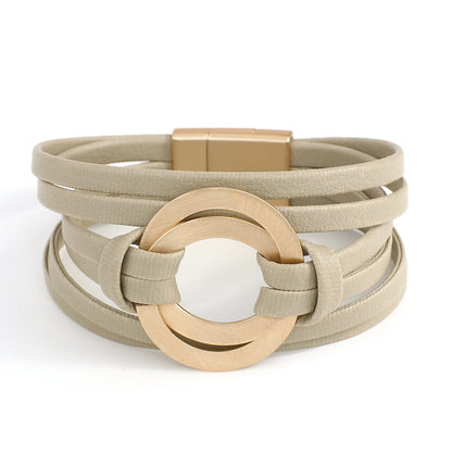 ALLYES Boho Genuine Leather Bracelets for Women Men Fashion Round Hollow Circles Charm Wrap Bracelet Bangle Female Jewelry Gifts