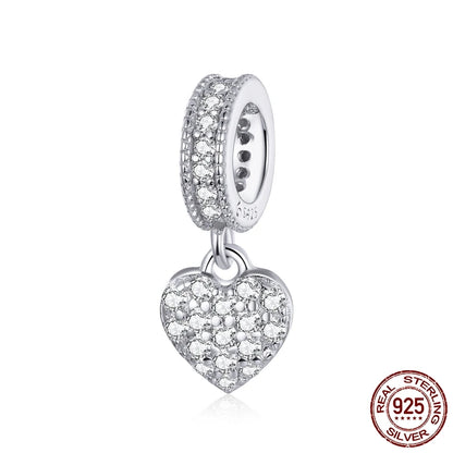 WOSTU Echt 925 Sterling Silber Herz Perlen Blume Retro Muster Charms Anhänger Fit Original DIY Armband Halskette Silber Schmuck